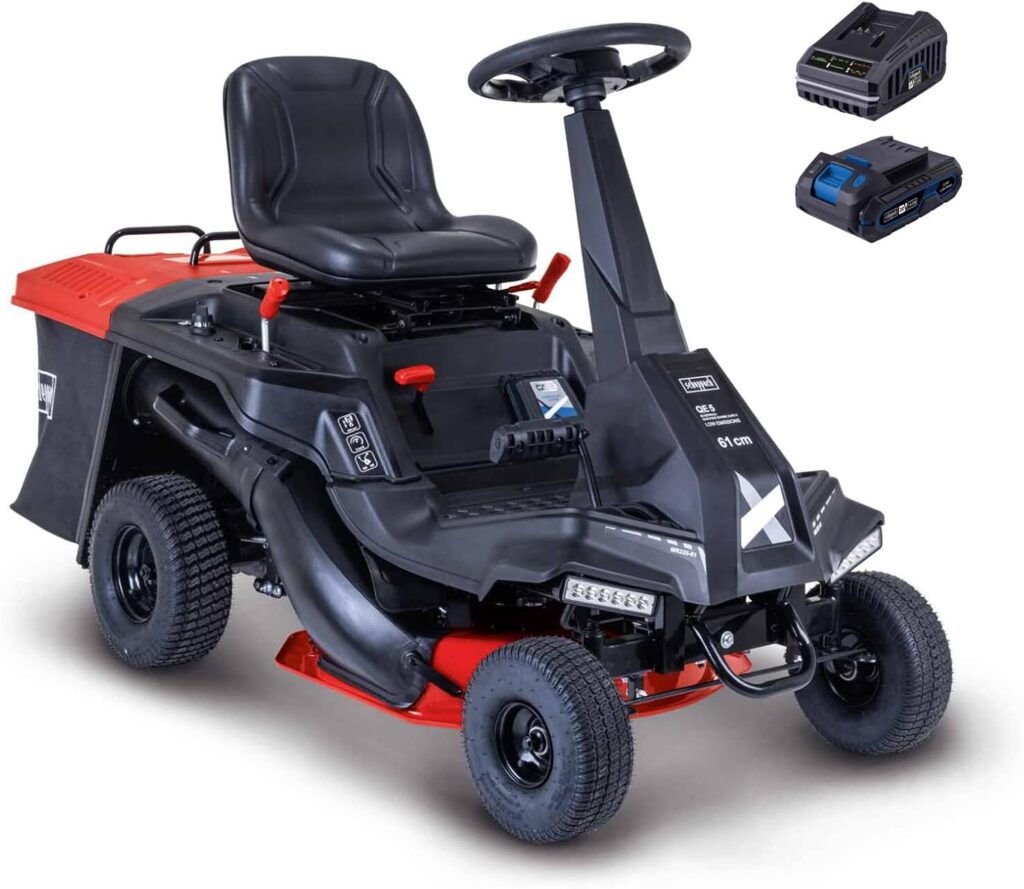Scheppach Benzin Rasentraktor Aufsitzmäher MR225-61 | 6PS | E-Start | Schnittbreite 61cm | Schnitthöhe 35-75mm | LED Scheinwerfer 150L Fangbox | 4xVor- / 1xRückwärtsgang | Rasenmäher Aufsitzrasenmäher