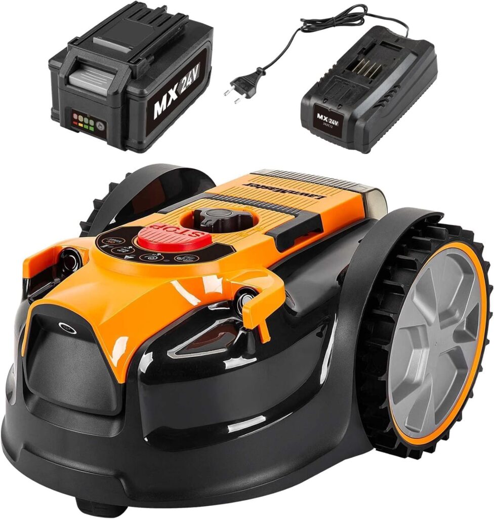LawnMaster VBRM16 OcuMow™ Mähroboter für geeignet für bis zu 100 qm-Selbstfahrender Rasenmäher Roboter mit MX 24V 4.0Ah Lithium-Ionen Akku Ohne Kabel
