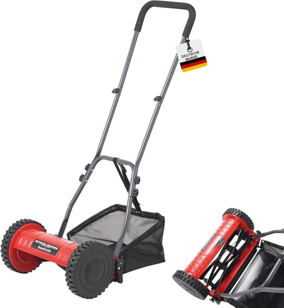 STAHLMANN Spindelmäher RoyalCut – Rasenmäher mit 30 cm Schnittbreite, 27 Liter Fangkorb, 4-stufige Schnitthöheneinstellung – Handrasenmäher manuell - leise und umweltfreundlich
